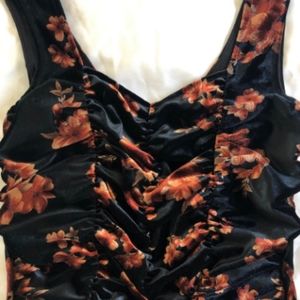 Mini black Velvet dress with gold and orange flowe